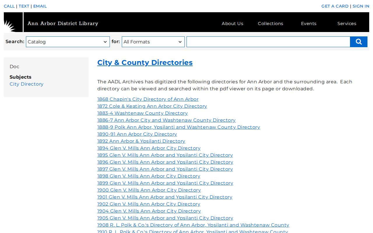 Pittsfield Township city directory digitized collection at AADL