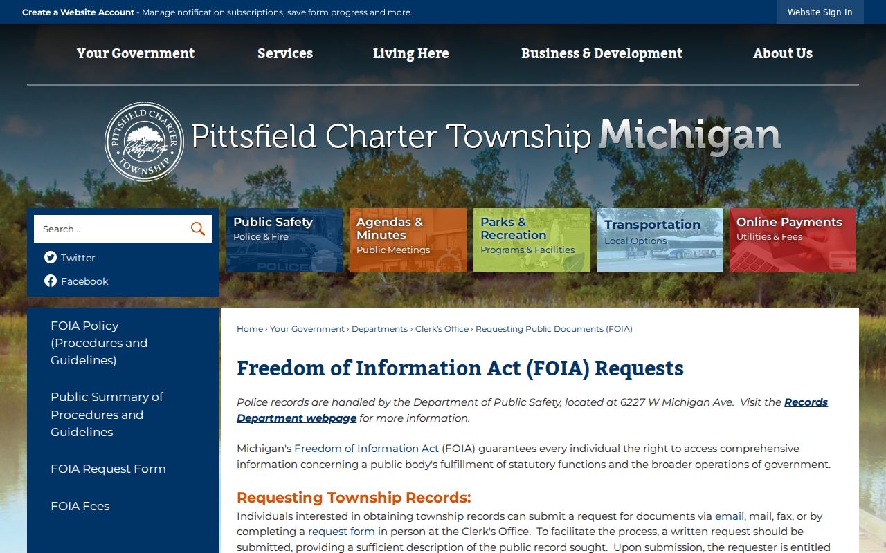 Pittsfield Township residents directory FOIA information page