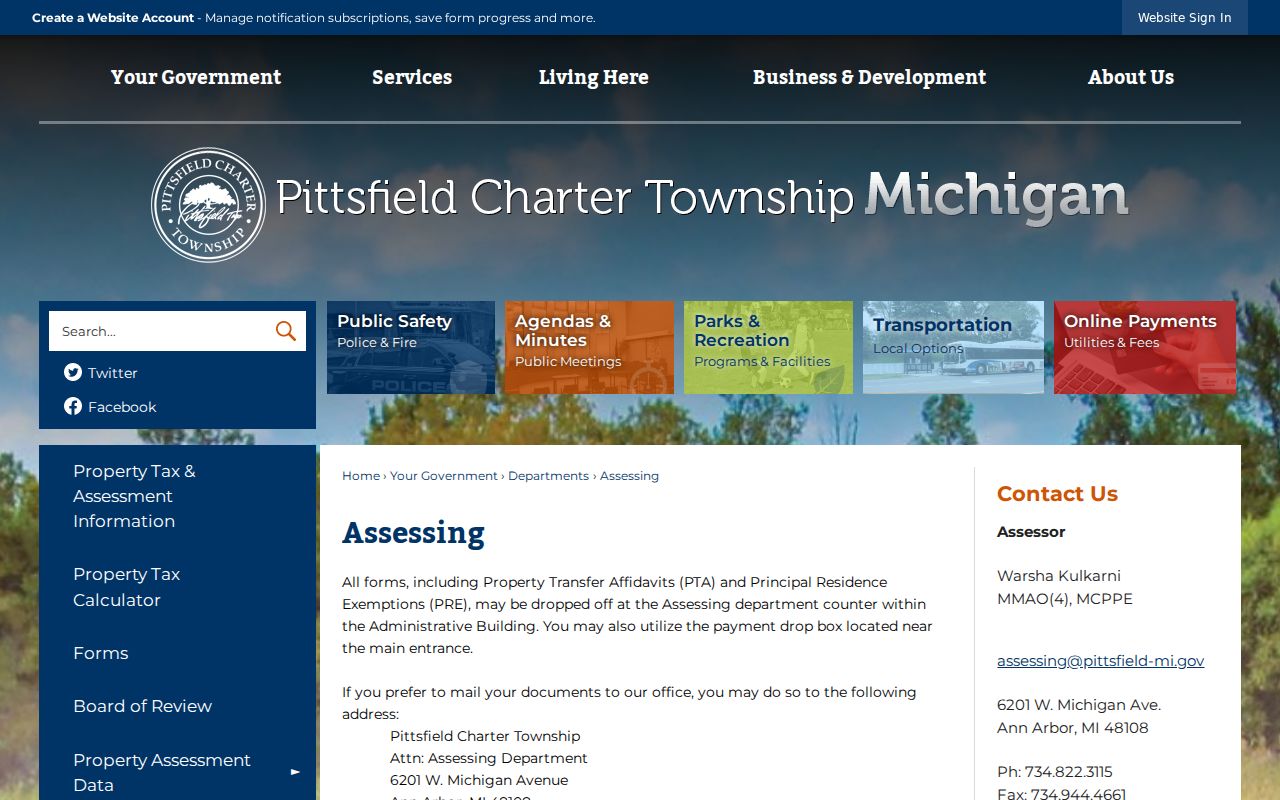 Pittsfield Township residents directory assessment portal