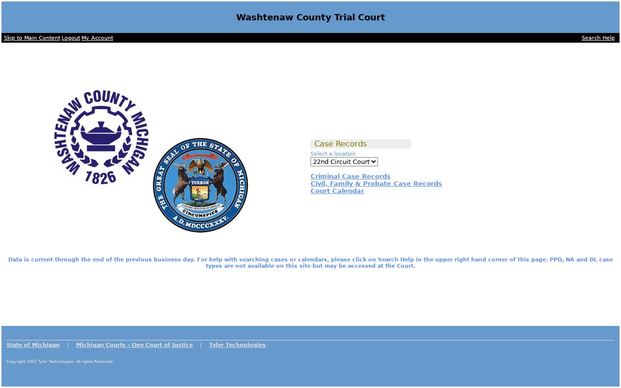 Pittsfield Township resident lookup using Washtenaw Odyssey court record categories