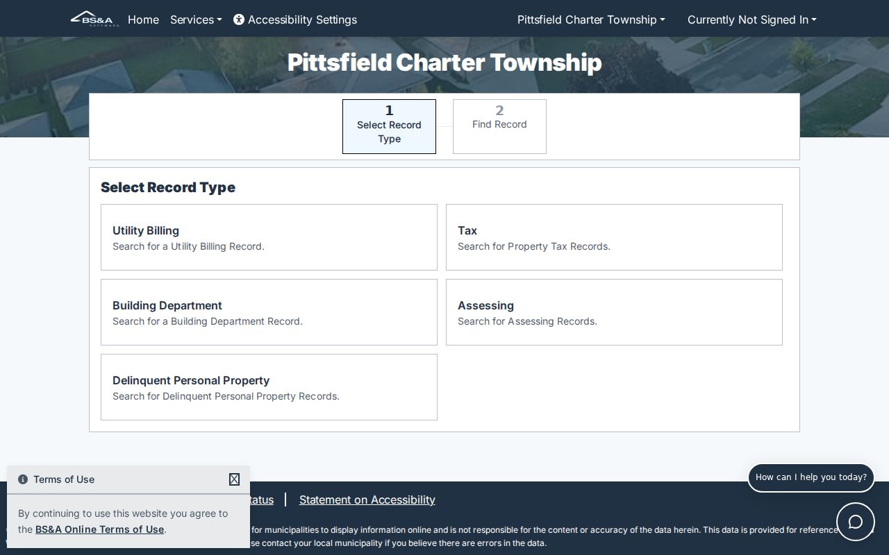 Pittsfield Township street directory BS&A grantor and grantee sale filters
